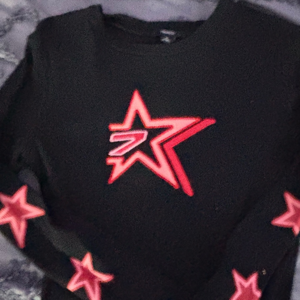 Forever 21 Black Long Sleeve Tee with Pink Star Design
